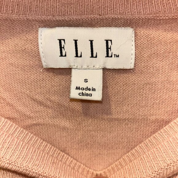 Elle Bonjour pale pink black raised letters graphic sweater S - Picture 2 of 4